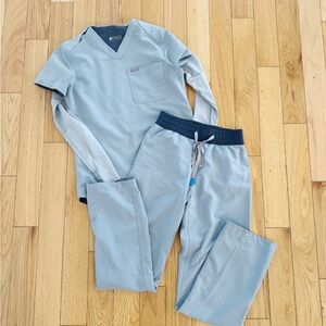 Figs Dark Harbor Dusty Blue Reversible Scrub Set